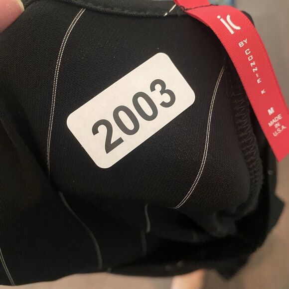 IC By Connie K Dress Womens Medium Black Striped Artsy Slinky Sharkbite Hem USA - Picture 9 of 9